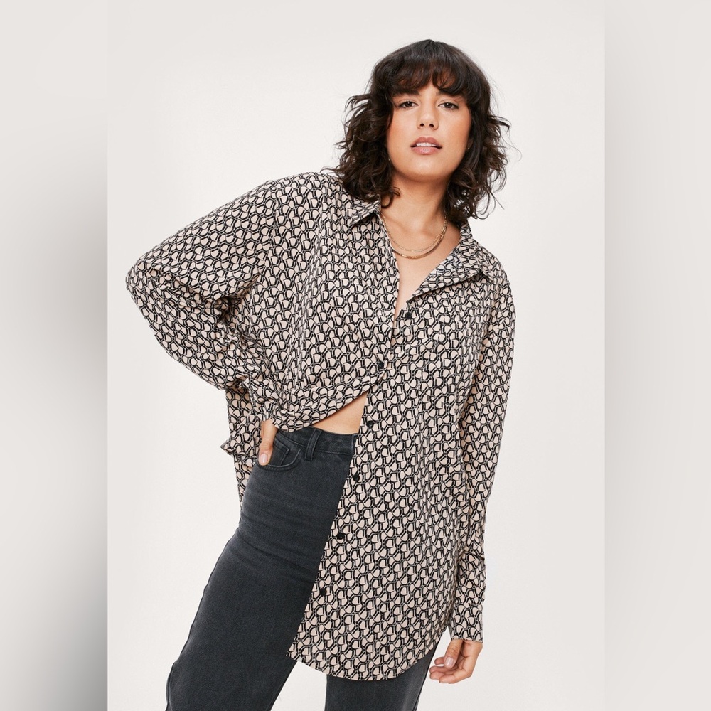Nasty Gal Retro Print Button Down - Picture 1 of 6
